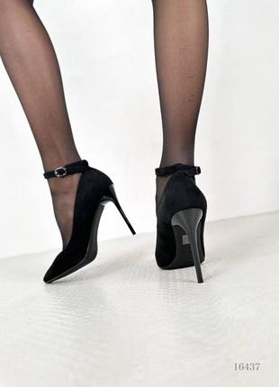 Шикарные женские черные туфли на каблуке, эко замша, 35-37-383 фото
