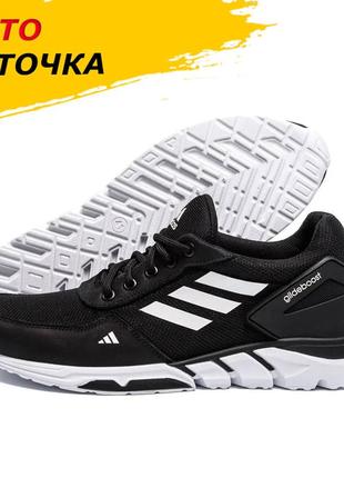 Летние мужские кроссовки сетка adidas (адидас) черные спортивные на лето *а 112 ч/б сітка*