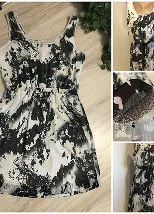 Воздушное тонкое черно-белое платье сарафан мини