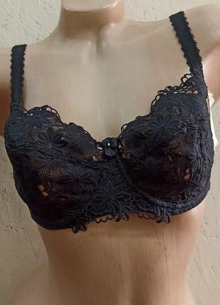 Samanta бюстгальтер ліфчик чорний на кісточках з мереживом польща 75h  80f 90e 95c 95d