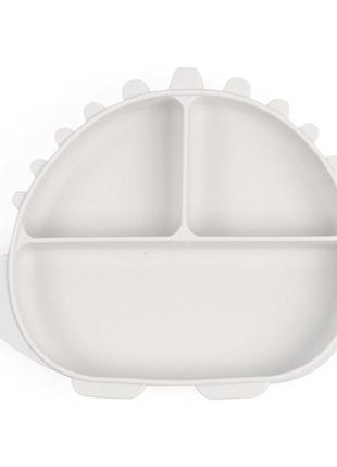 Трьохсекційна силіконова тарілка динозавр y23 сірий v-11025