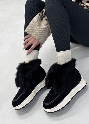 Женские зимние лоферы с натуральной опушкой кролика