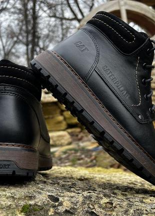 Шкіряні зимові черевики на хутрі cat black boots7 фото