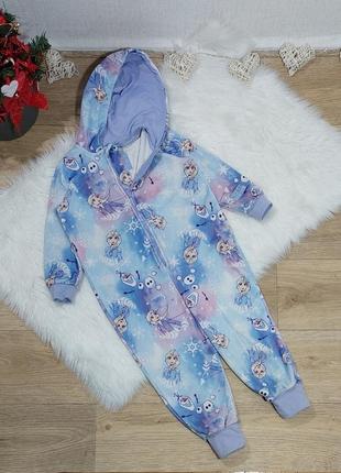 Теплая велюровая комбез-пижама принцесса эльза на 2-3 года