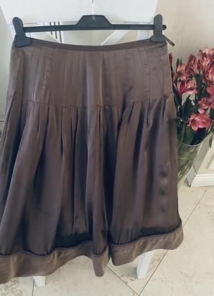 Натуральная 100% шёлк брендовая юбка burberry оригинал цвет шоколад4 фото