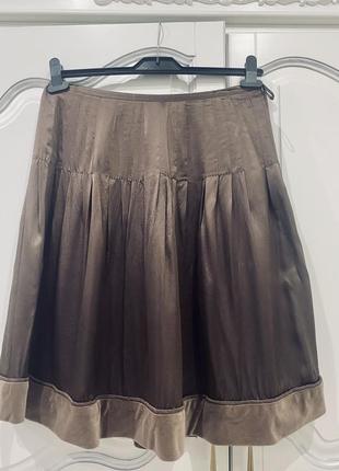 Натуральная 100% шёлк брендовая юбка burberry оригинал цвет шоколад3 фото