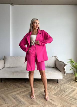 Костюм жіночий (шорти+піджак) з костюмки xs/s/m зелений, рожевий