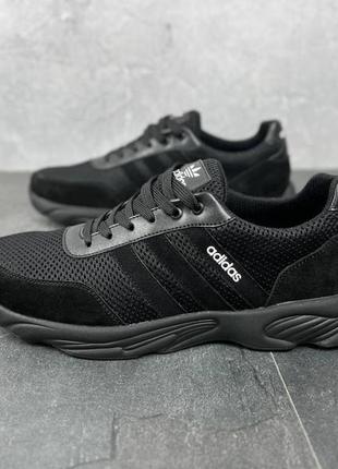 Летние мужские кроссовки сетка adidas/адидас черные спортивные на лето *а30 чор/сет*6 фото