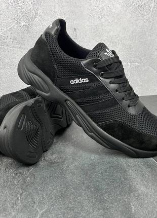 Летние мужские кроссовки сетка adidas/адидас черные спортивные на лето *а30 чор/сет*5 фото
