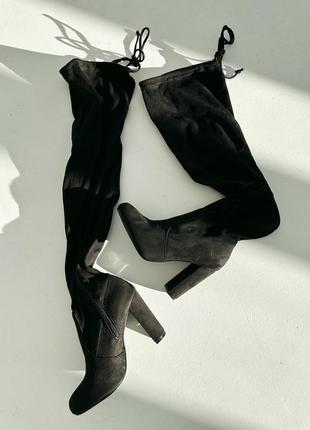 Высокие черные сапоги чулки, стрейчевые замшевые misspap🖤2 фото