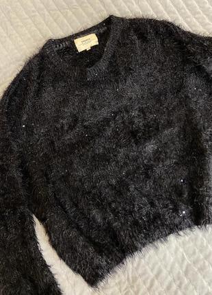Черный свитерок травка, свитер пушистый, кофта, лонг джемпер оверсайз вязаный2 фото