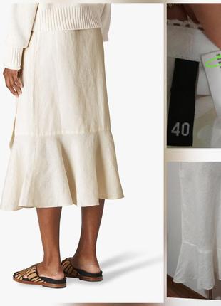 Фирменная натуральная льняная юбка миди с рюшей 100% лён супер качество!!! h&m