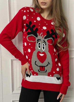 Теплий жіночий светр з оленями новорічний10 фото