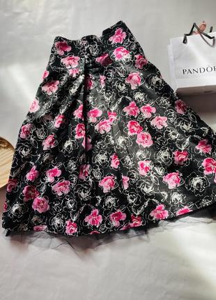 Красивая юбка трапеция в цветочный принт, летняя юбка клёш2 фото