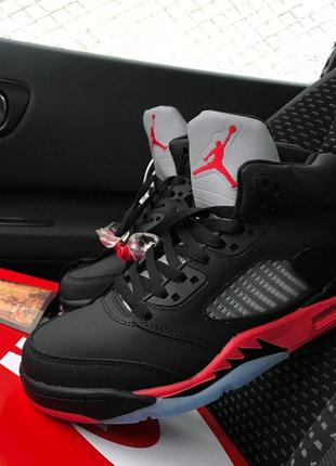 Зимние мужские кроссовки air jordan 5 retro black red winter