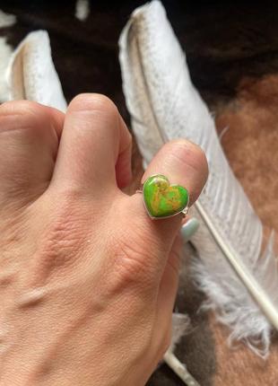 Новое кольцо серебряное 925 пробы, 💚перстень в виде сердца 💚бирюза mohave5 фото