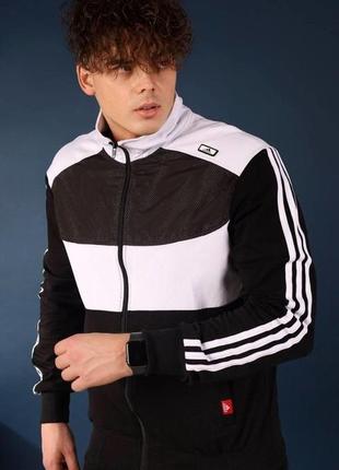 Спортивная кофта батал в стиле adidas черно-белая