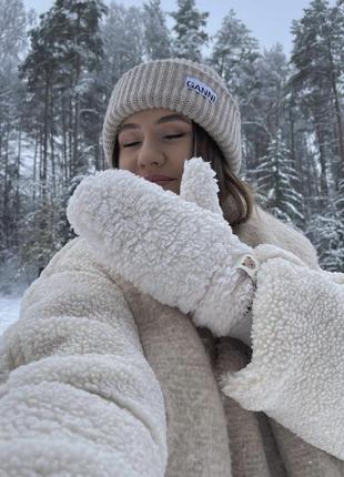 Плюшевые теплые перчатки варежки мишка тедди тренд 2024/подарок сестре/девочки или подруге