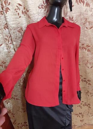 Трендовая базовая красная блуза рубаха4 фото