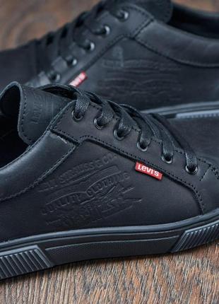 Кеди чоловічі шкіряні осінь весна levis, чорні класичні повсякденні кеди під джинси з...