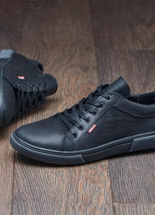 Кеди чоловічі шкіряні осінь весна levis, чорні класичні повсякденні кеди під джинси з...