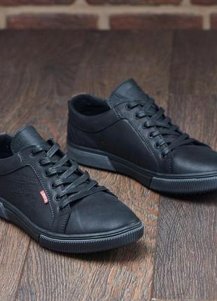 Кеди чоловічі шкіряні осінь весна levis, чорні класичні повсякденні кеди під джинси з...