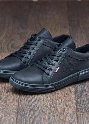 Кеди чоловічі шкіряні осінь весна levis, чорні класичні повсякденні кеди під джинси з...