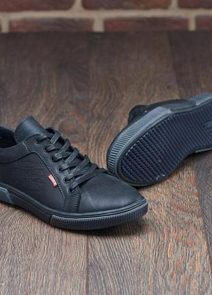 Кеди чоловічі шкіряні осінь весна levis, чорні класичні повсякденні кеди під джинси з...