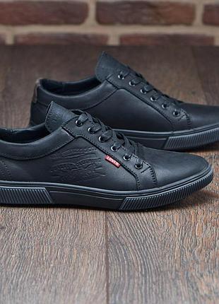 Кеди чоловічі шкіряні осінь весна levis, чорні класичні повсякденні кеди під джинси з...