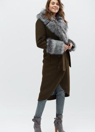 Зимнее шерстяное пальто хаки 42р2 фото