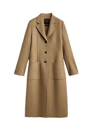 Пальто женское massimo dutti long wool blend with shoulder pads, бежевое, размер s