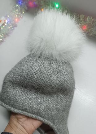 Зимняя шапка trestelle с натуральным помпоном2 фото