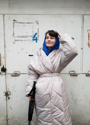 Жіноче зимове пальто ( пуховик) українського бренду braandhaall ( brandhall) у бежевому кольорі , в одному розмірі5 фото
