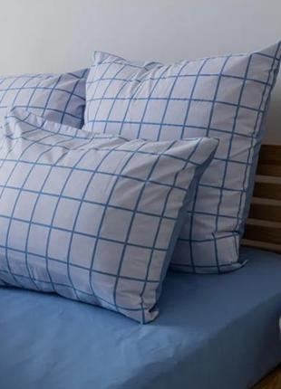 Белая с голубым натуральная хлопковая ранфорс постель полуторная/двухспальная/евро/семейная4 фото