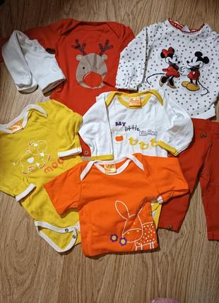 Новий набір бодіків, досвни і колготочки 3-6-9м+ колготочки 68р у подарунок ще