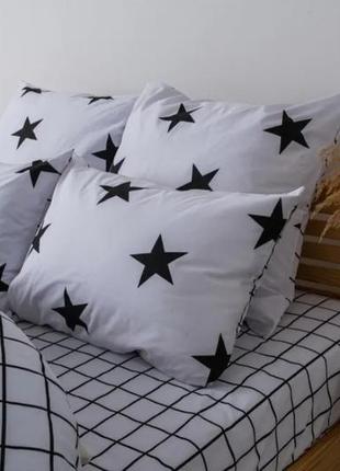 Белая с черным звезды натуральная хлопковая ранфорс постель полуторная/двухспальная/евро/семейная2 фото