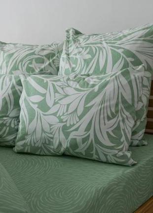 Белая с зеленым натуральная хлопковая ранфорс постель полуторная/двухспальная/евро/семейная3 фото