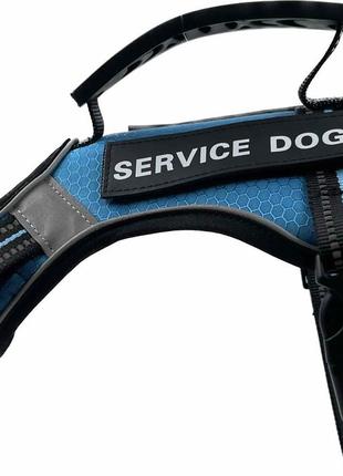 Шлейка для собак service dog s, m, l, xl, блакитна, шлея для собак, нагрудник для середніх порід5 фото