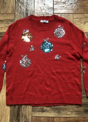 Новорічний різдвяний зимовий теплий светр жіночій для фотосесії червоний1 фото