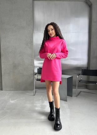 Туника теплая оверсайз на флисе с воротником однотонные качественная трендовая белая малиновая