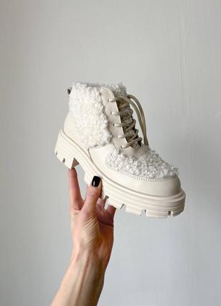 Тедди ботинки в молочном цвете зимние 🔥1 фото