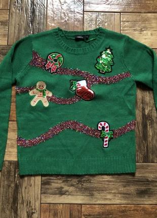 Новорічний різдвяний з паєтками зимовий теплий светр жіночій для фотосесії з ялинкою печивом2 фото