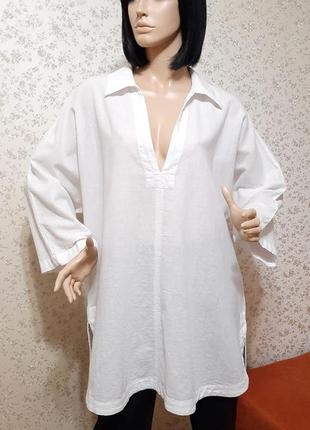 Рубашка h&m linen blend хлопок лен льняная сорочка блуза2 фото
