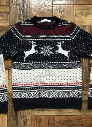 Новогодний рождественский зимний теплый свитер кофта мужской с оленем олень