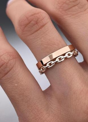 Серебряное кольцо 925 пробы с золотой пластиной 375 проби обручка3 фото