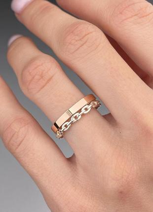 Серебряное кольцо 925 пробы с золотой пластиной 375 проби обручка4 фото