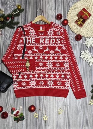 Красный свитер на новогоднюю тематику унисекс  fanwear #2270