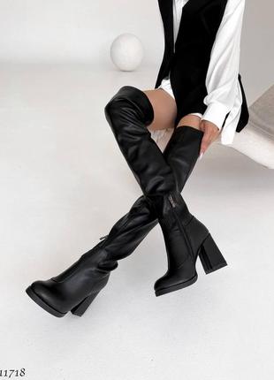 Шикарные женские деми ботфорты на каблуке, демисезон, натуральная кожа9 фото