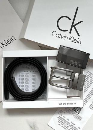 Ремінь calvin klein з 2 пряжками чорний на подарунок подарунковий набір чоловічий