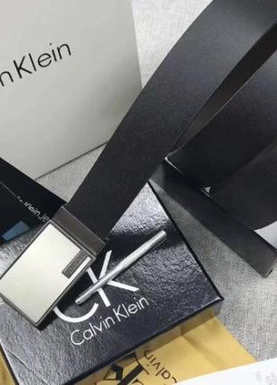 Ремінь calvin klein чорний подарункова упаковка шкіряний на подарунок коханій чоловічий